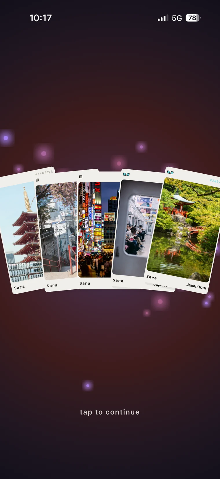 Gather mobile app reveal screen with collectible cards.